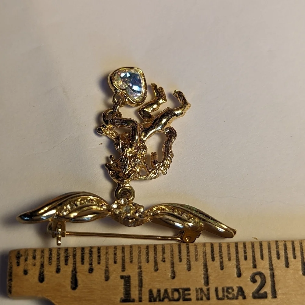 Lion Angel Gryffin pin brooch rhinestone 10k gold plated Mystical Magical Royal